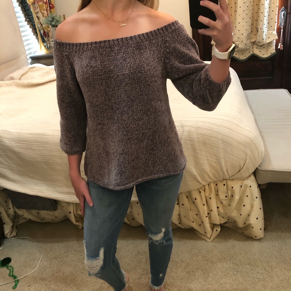 HYFVE Off-the-Shoulder Dark Purple Sweater